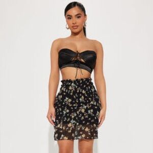 Timing Black Floral Mini Skirt